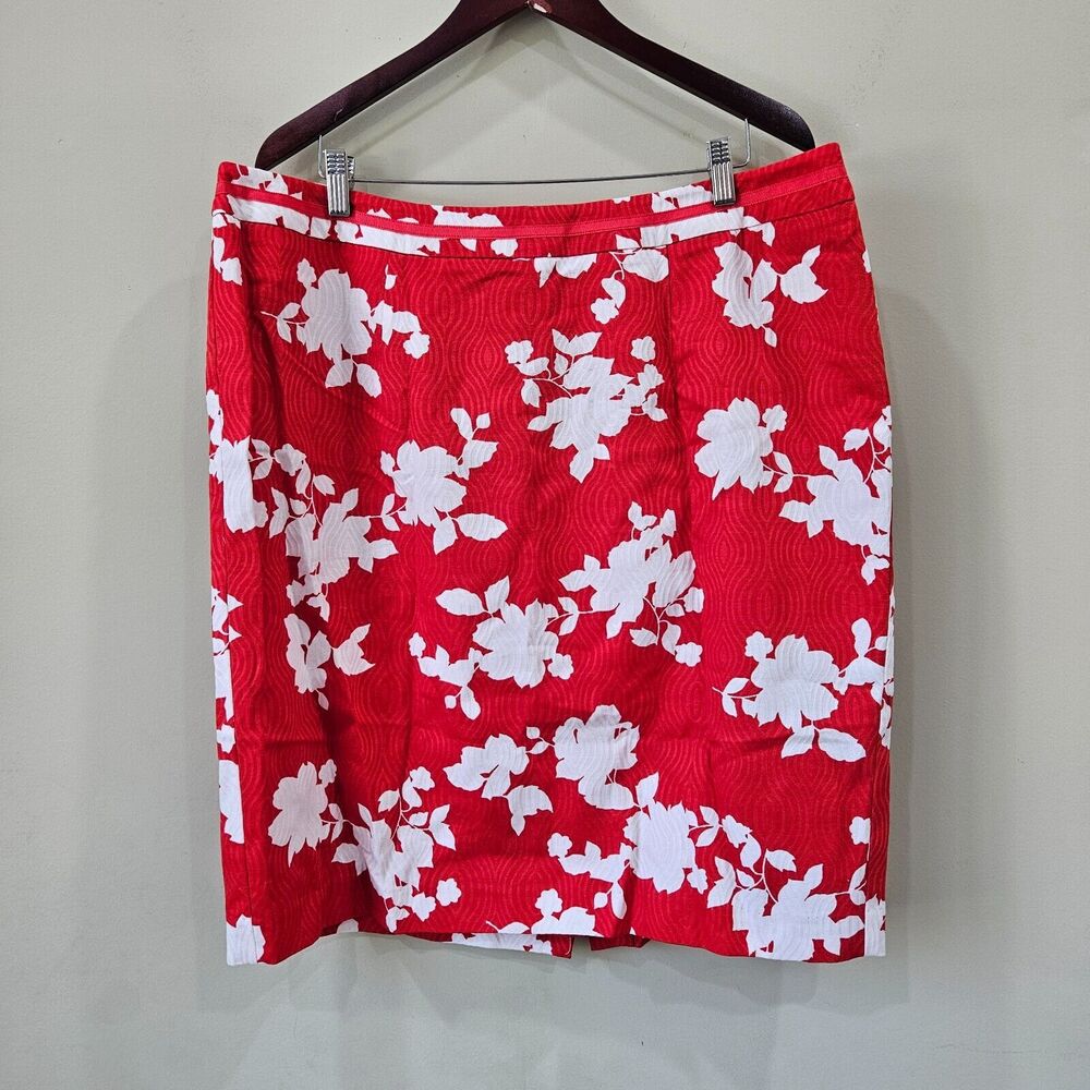 Talbots Women Jacquard Floral Pencil Skirt Plus Size 16W Red Boho Summer Office